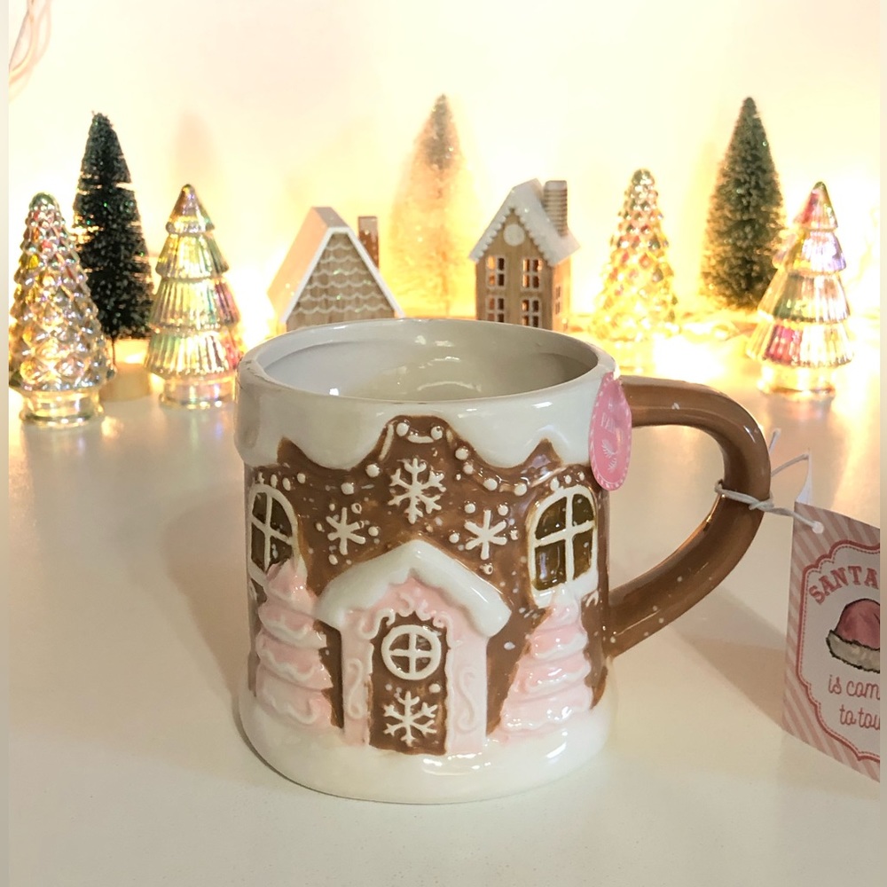 Peppermint and Pine pink and tan gingerbread mug